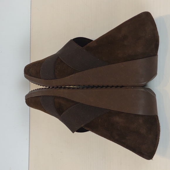 Munro American Zena Brwn Suede Slip-On Walking Wedge Black Elastic Crossing Gore - Picture 9 of 16